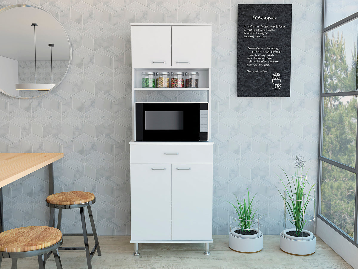 Della 60 Kitchen Pantry with Countertop, Closed & Open Storage -White | Premium Home Decor - Grand Goldman