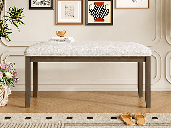 Upholstered Bench for Bedroom End of Bed,38-inch Entryway Bench for Living Room,Dining Bench with Padded Seat and Solid Wood Leg for Kitchen Bedroom,Indoor and Hallway (Bench, Beige+Brown) - Grand Goldman Shop