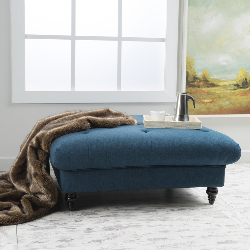 MADRID KD Tufted Ottoman Footrest and Coffee Table Stand-In Navy Blue Polyester 40.5x40.5x16.9 inches - Grand Goldman Shop
