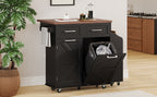 K&K 47.2' Farmhouse Kitchen Island with Drop Leaf, Kitchen Storage Island with Removable Side Racks, Two Drawers, Rolling Kitchen Cart on Wheels with Towel Rack, for Home, Kitchen, Dining Room, Black - Grand Goldman Shop