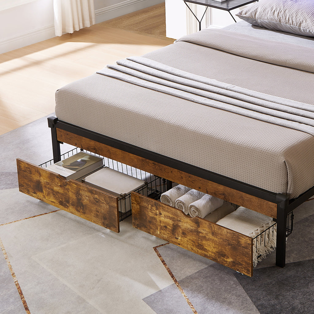 Modern Style Full Bed Drawers with Wheels Storage Solution Brown+Black MDF+Metal 25x15.7x7.7 inches - Grand Goldman Shop