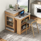 K&K 59.5'Kitchen Island with Extendable Dining Table, Kitchen Storage Table with Double-sided Storage, Kitchen Island with 2 Drawers, Power Outlet, Side Open Shelves, for Kitchen, Dining Room, Natural - Grand Goldman Shop