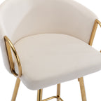 26 Inch Set of 2 Bar Stools,with Chrome Footrest and Base Velvet + Golden Leg Simple Bar Stoo,CREAM - Grand Goldman Shop