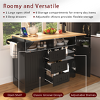 K&K 55.7'' Large Kitchen Island with 2 Drop Leaf,, Rolling Kitchen Cart on 5 Wheels with Power Outlet, Folding Storage Dining Table with Spice & Towel Rack , 3 Drawers, for Kitchen, Dining Room,Black - Grand Goldman Shop