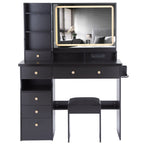 41' Large Size Left Drawer Desktop Vanity Table+Cushioned Stool Dresser Set, 2 AC+2 USB Power Station, Hair Dryer Stand, Extra Large Touch Control LED Mirror, 3-color Switch, EPA, GCC, UL Certificate - Grand Goldman Shop