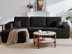 104' Cloud Sectional Sofa with L-Shape Chaise and Side Pockets , Modern Modular Design, Deep Seating, Upholstered Couch for Living Room/Bedroom, No Assembly Required (Plush Fabric), Black, Left-facing - Grand Goldman Shop