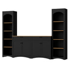 ON-TREND 3-Piece Farmhouse Entertainment Center with Storage Cabinet for TVs Up to 70', Mid-Century TV Stand with Bookshelf, Rustic Versatile Sideboard with Adjustable Shelves for Living Room, Black - Grand Goldman Shop