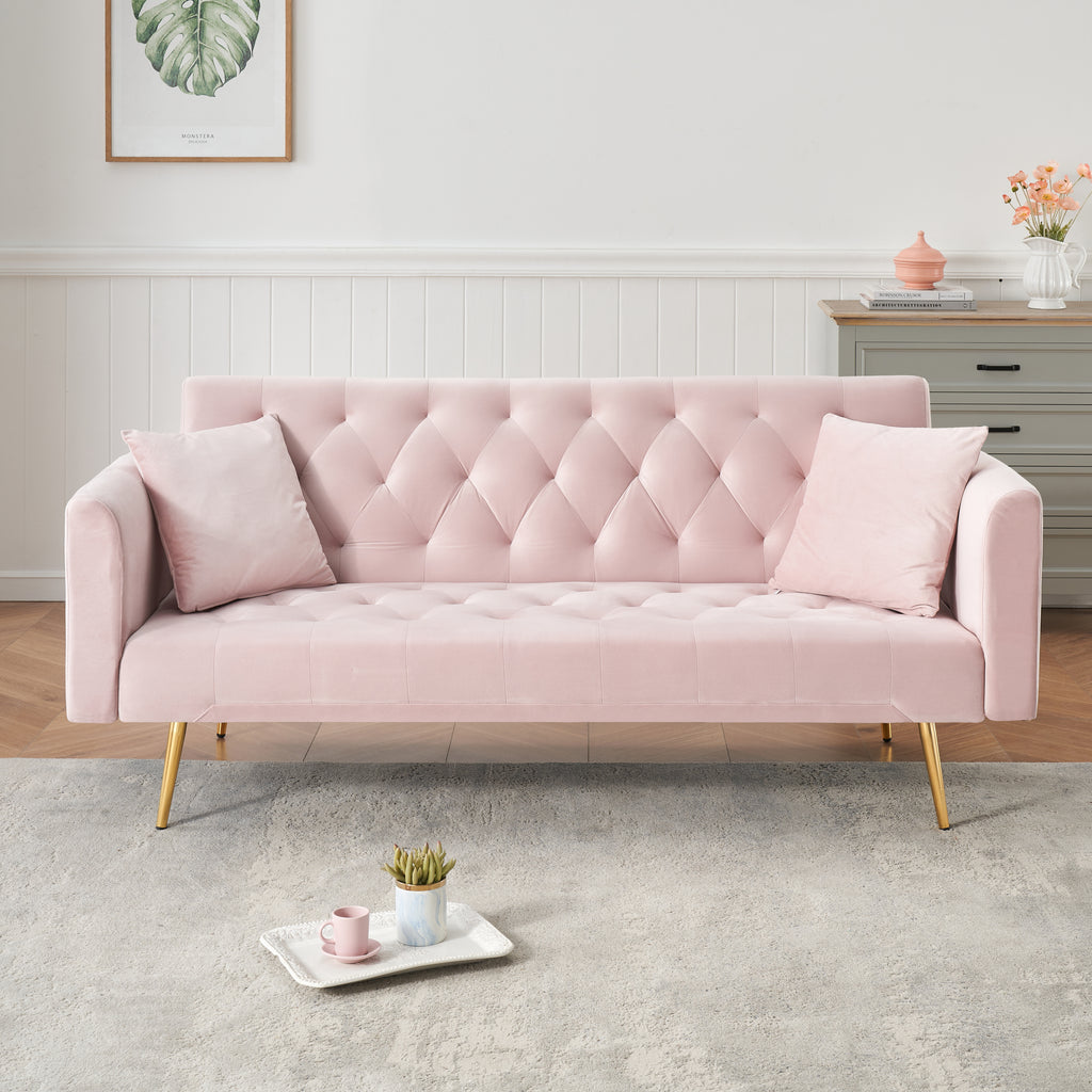 71 inch convertible love seat sofa, American retro pink velvet, suitable for small living room, bedroom, office - Grand Goldman Shop