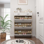 1250 White +Oak Color shoe cabinet  with 3 doors 2 drawers,large space for storage - Grand Goldman Shop