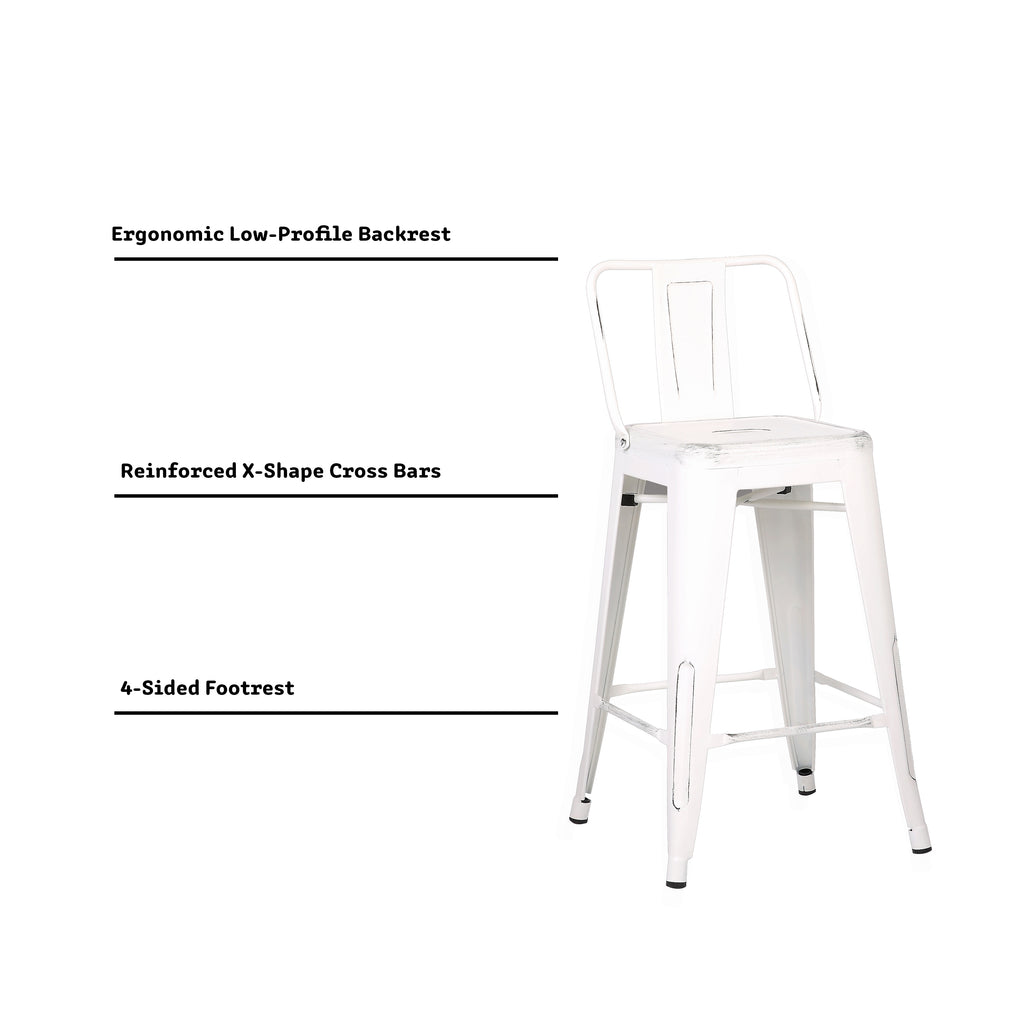 Modern Light Weight Industrial Contemporary Rustic Vintage Costal Metal Barstools with Bucket Back and 4 Leg Design, Seat Bar