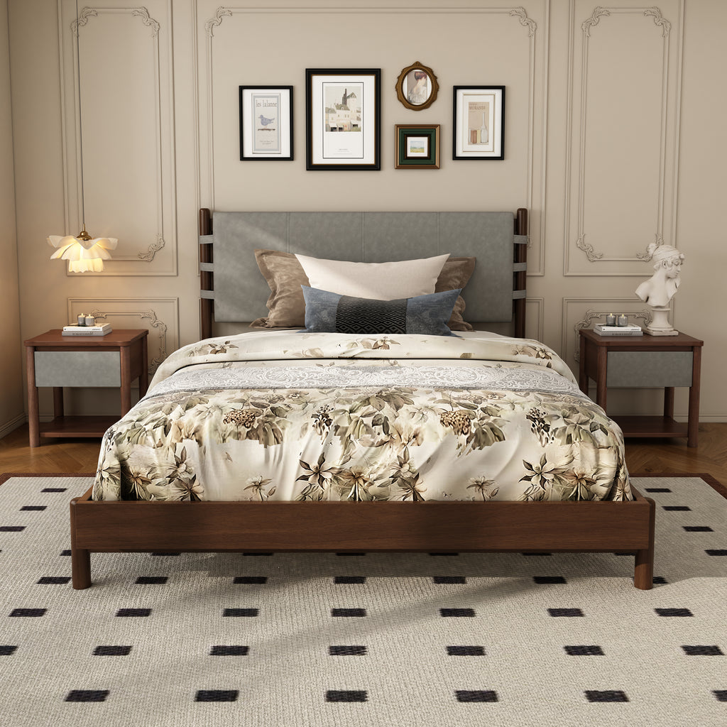 Modern Queen Bed Frame Set with 2 Nightstands, Light Gray Wood Platform Bed with Headboard and Matching Bedside Tables for Bedroom - Grand Goldman Shop