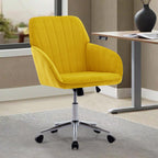 TY Modern Office Chair with Gold Base, Bright Yellow Velvet Upholstery, Wide Backrest and Adjustable Height for Home or Offic