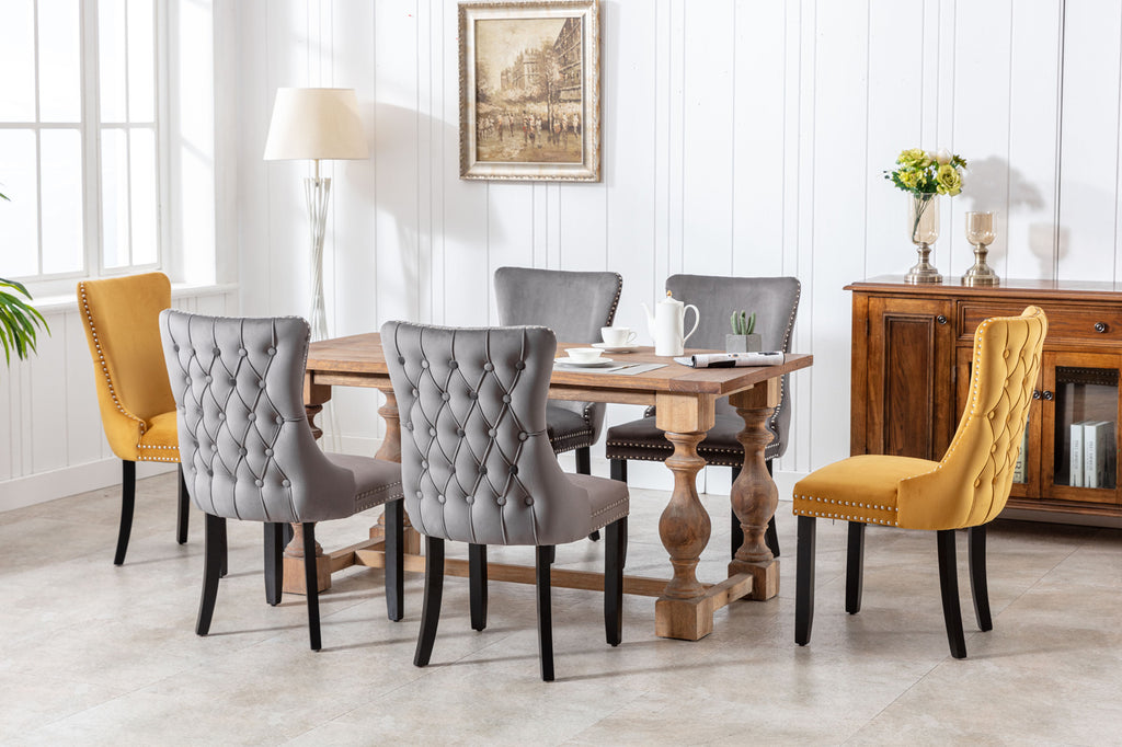 A&A Furniture,Upholstered Wing-Back Dining Chair with Backstitching Nailhead Trim and Solid Wood Legs,Set of 2, Gray,SW8809GY,  KD - Grand Goldman Shop