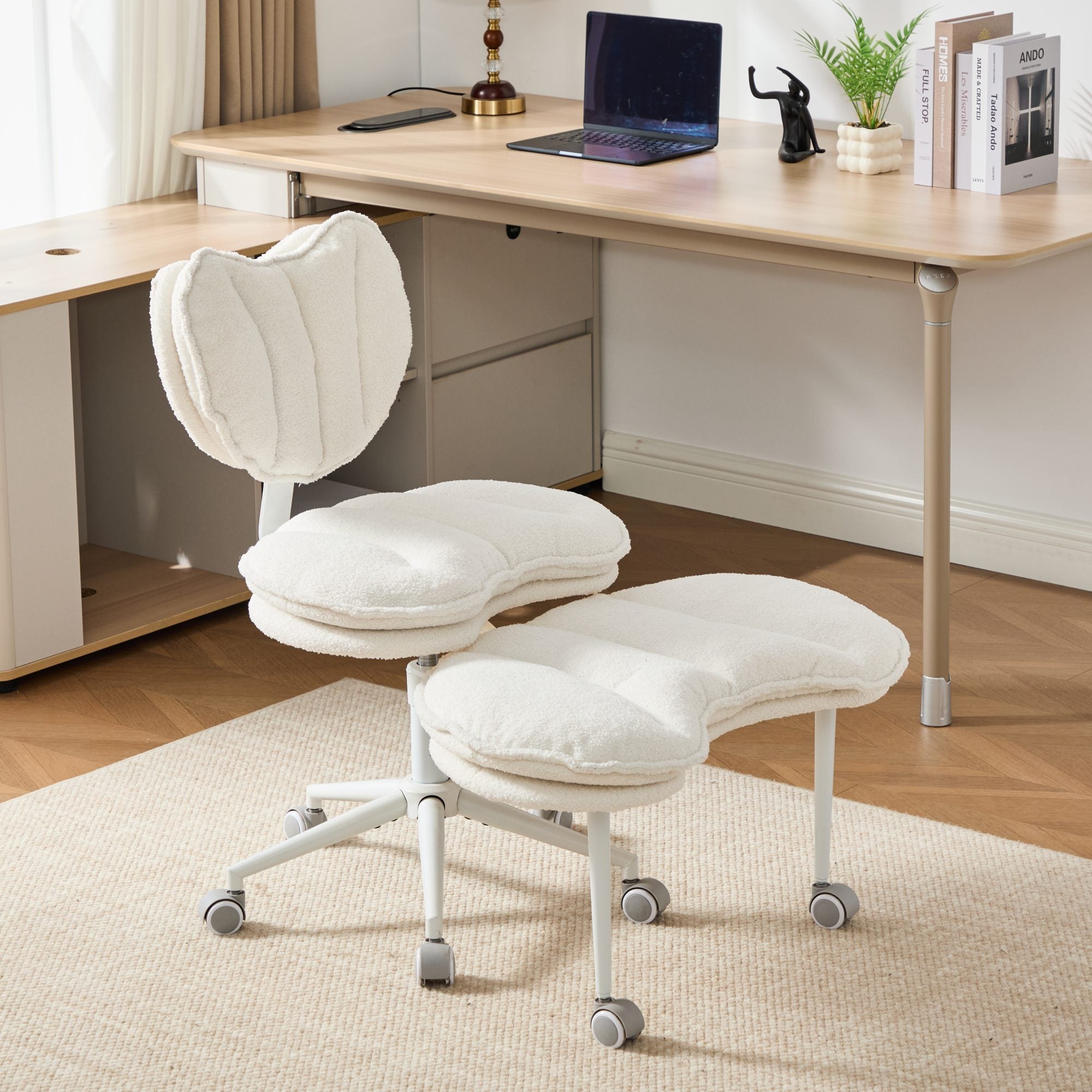 Meditation Chair Plus, Teddy Fleece Double-Layer Padding Cross Legged Rolling Chair for ADHD, Criss Cross Desk Chair with Lum