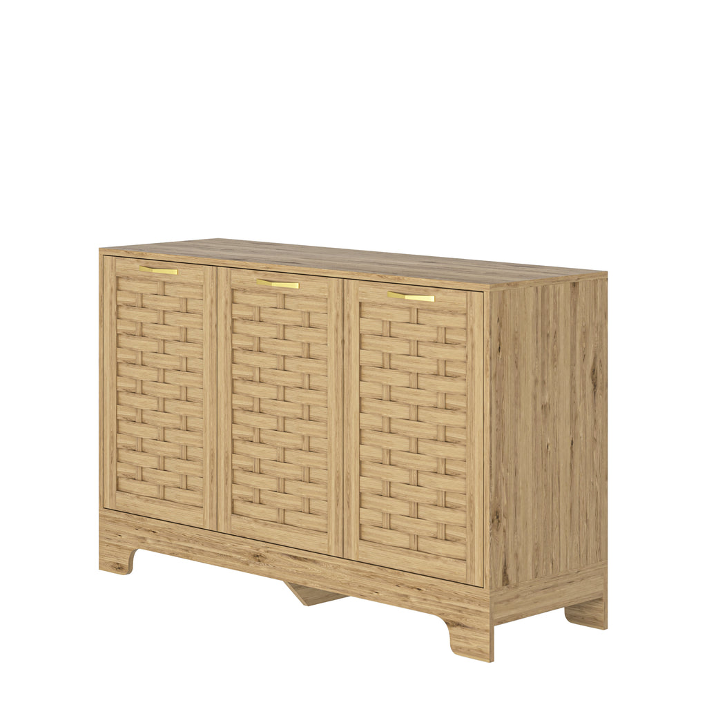 Storage Cabinet with 3 Doors, Wood Sideboard Buffet Storage with Adjustable Shelf, Anti-tip Kit Accent Cabinet for Living Room, Hallway, Entryway, Dining Room, Bedroom - Grand Goldman Shop