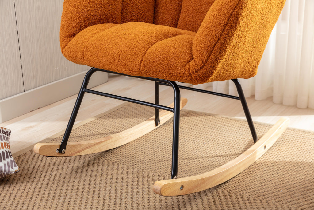050-Teddy Fabric Rocking Gilder Nursery Chair For Living Room Indoor,Caramel - Grand Goldman Shop