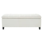 Ottoman Bench with Storage, White Boucle Surface, Rubber Wood Legs, 300 lbs Capacity - Grand Goldman Shop
