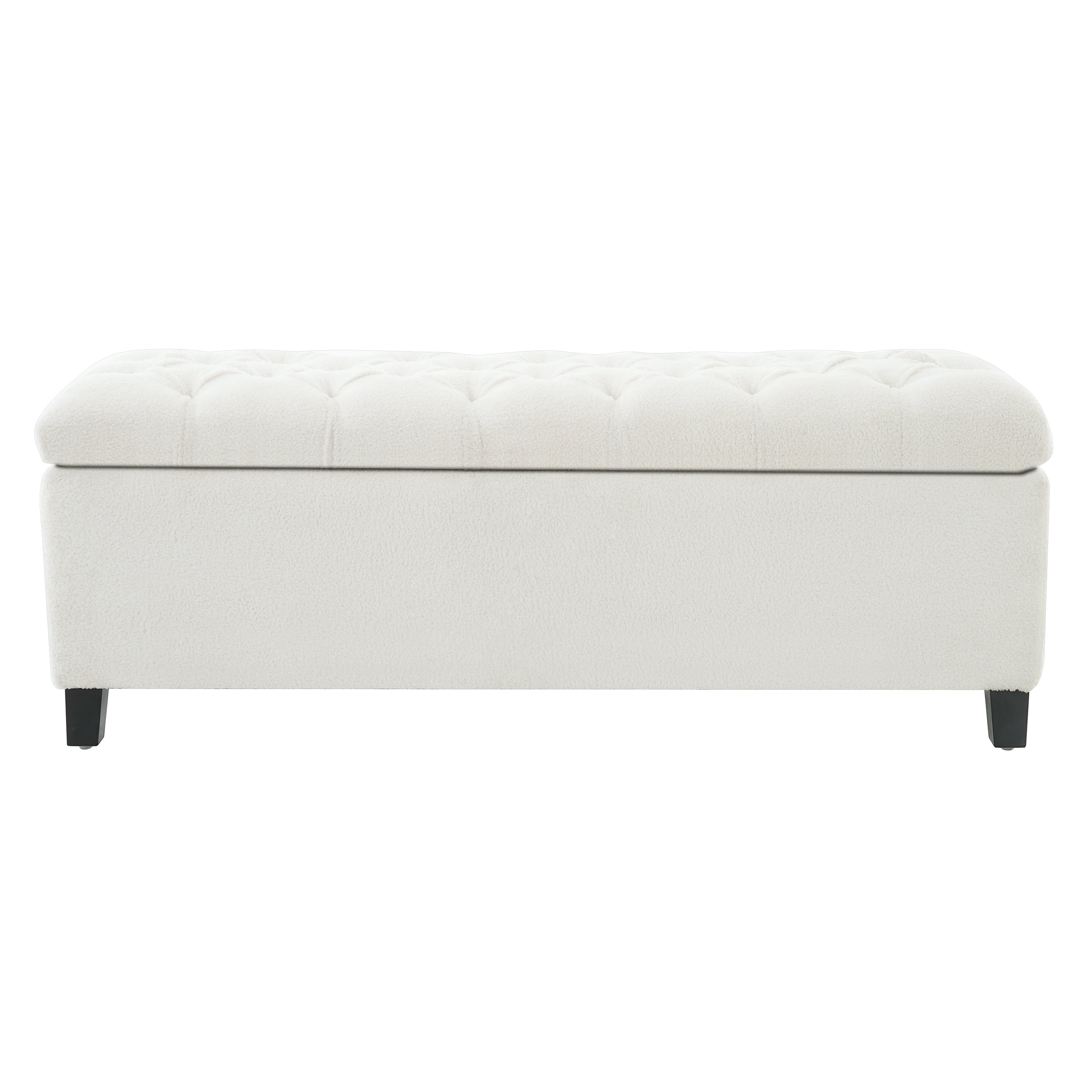 Ottoman Bench with Storage, White Boucle Surface, Rubber Wood Legs, 300 lbs Capacity - Grand Goldman Shop