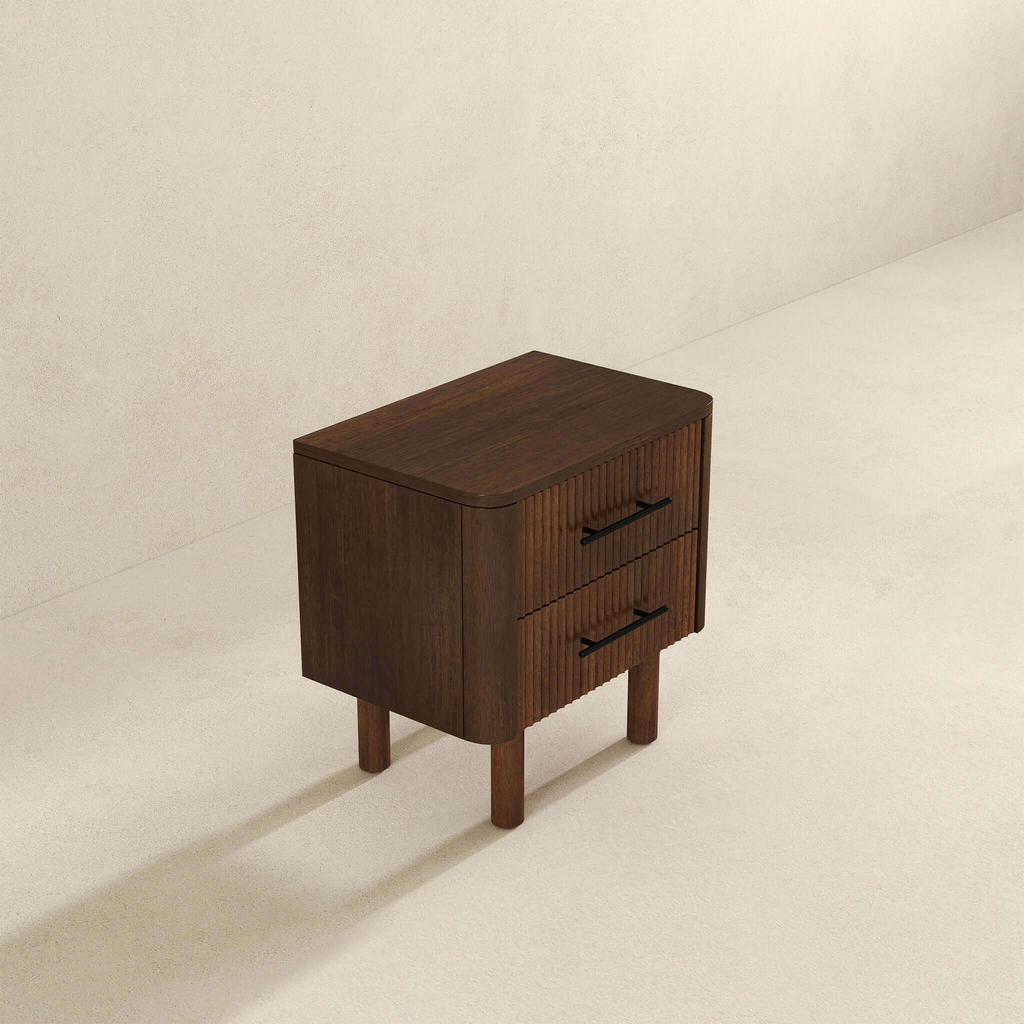 Logan Mid Century Modern Walnut Nightstand with 2 Drawers, Solid Wood, 24x 22x15 inches Drawers and Storage Shelf for Bedrooms, Small Spaces, Bedside Table - Grand Goldman Shop