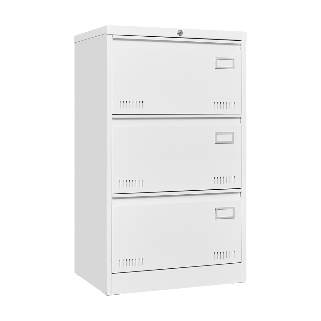 Contemporary White Metal Lateral File Cabinet with Lock, 3 Drawer Office Storage for Legal/Letter/A4/F4 | Premium Home Decor 