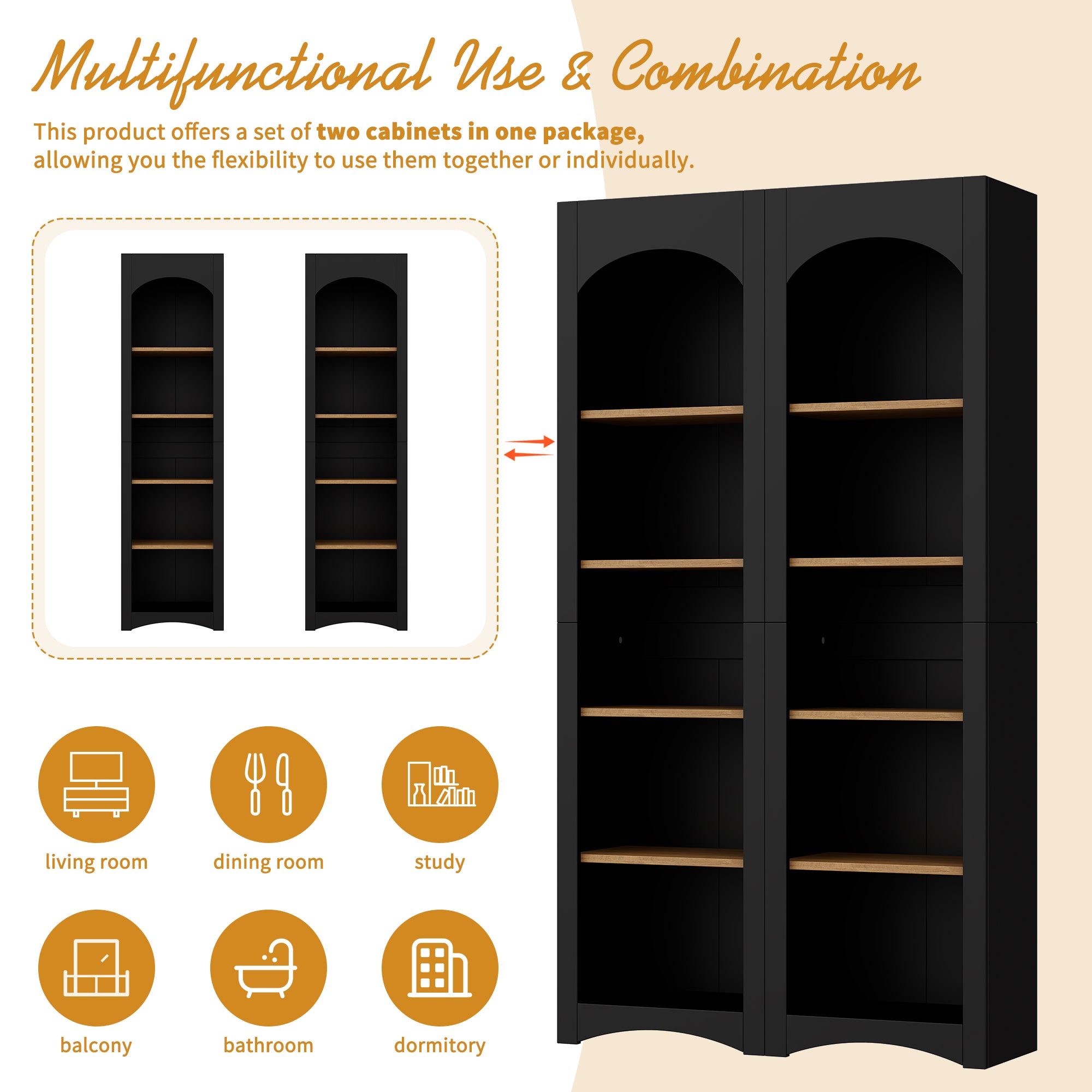 ON-TREND 3-Piece Farmhouse Entertainment Center with Storage Cabinet for TVs Up to 70', Mid-Century TV Stand with Bookshelf, Rustic Versatile Sideboard with Adjustable Shelves for Living Room, Black - Grand Goldman Shop