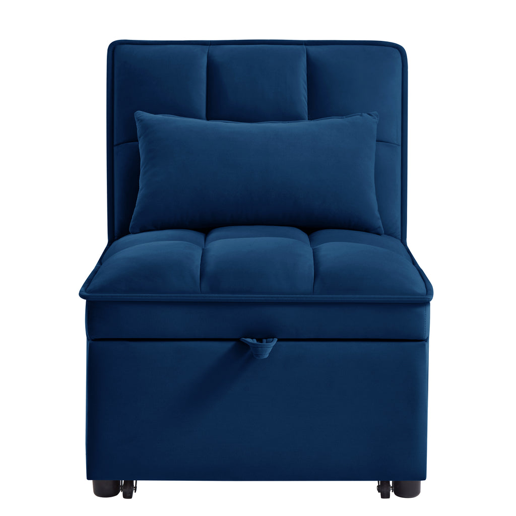 4 in1 Multi-Function Single Sofa Bed with Storage Pockets,Tufted Single Pull-out Sofa Bed with Adjustable Backrest and Pillows ,Convertible  Chaise Lounge, Navy - Grand Goldman Shop