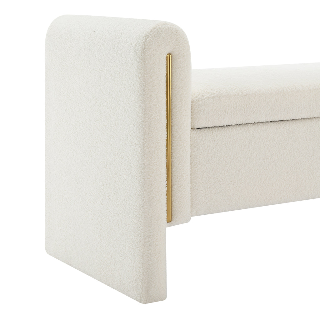 Modern Teddy Bed End Bench with Arms and Storage, Upholstered Large Foot Rest Stool, Cream Plywood, 52.3 x 18.5 x 24.4 inches - Grand Goldman Shop