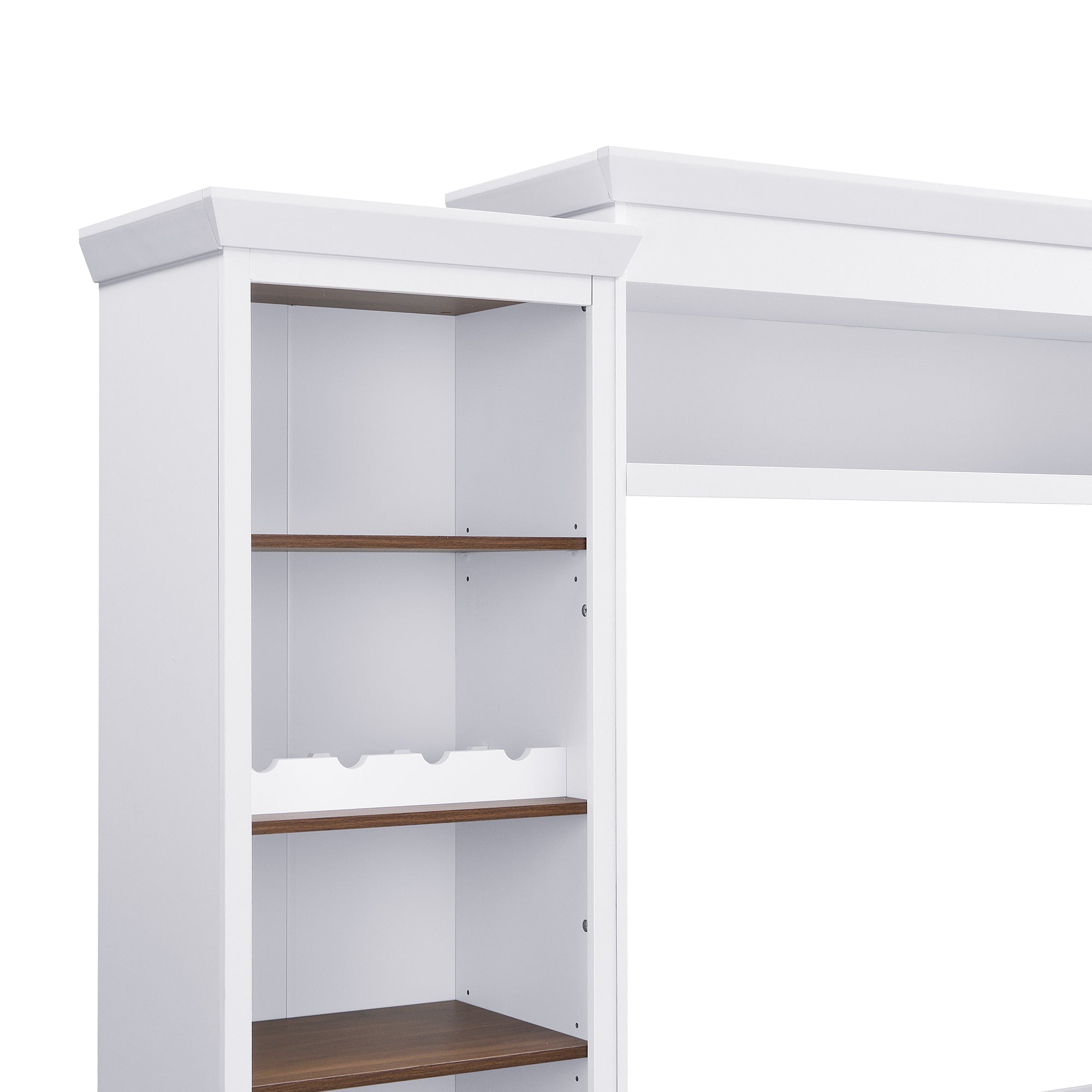 Farmhouse Entertainment Wall Unit with Bookshelf for TVs Up to 70', Walnut TV Stand with Adjustable Shelves, Mid-Century Media Console with Wine Rack for Living Room, White (NEW SKU: N721S000046K-2) - Grand Goldman Shop