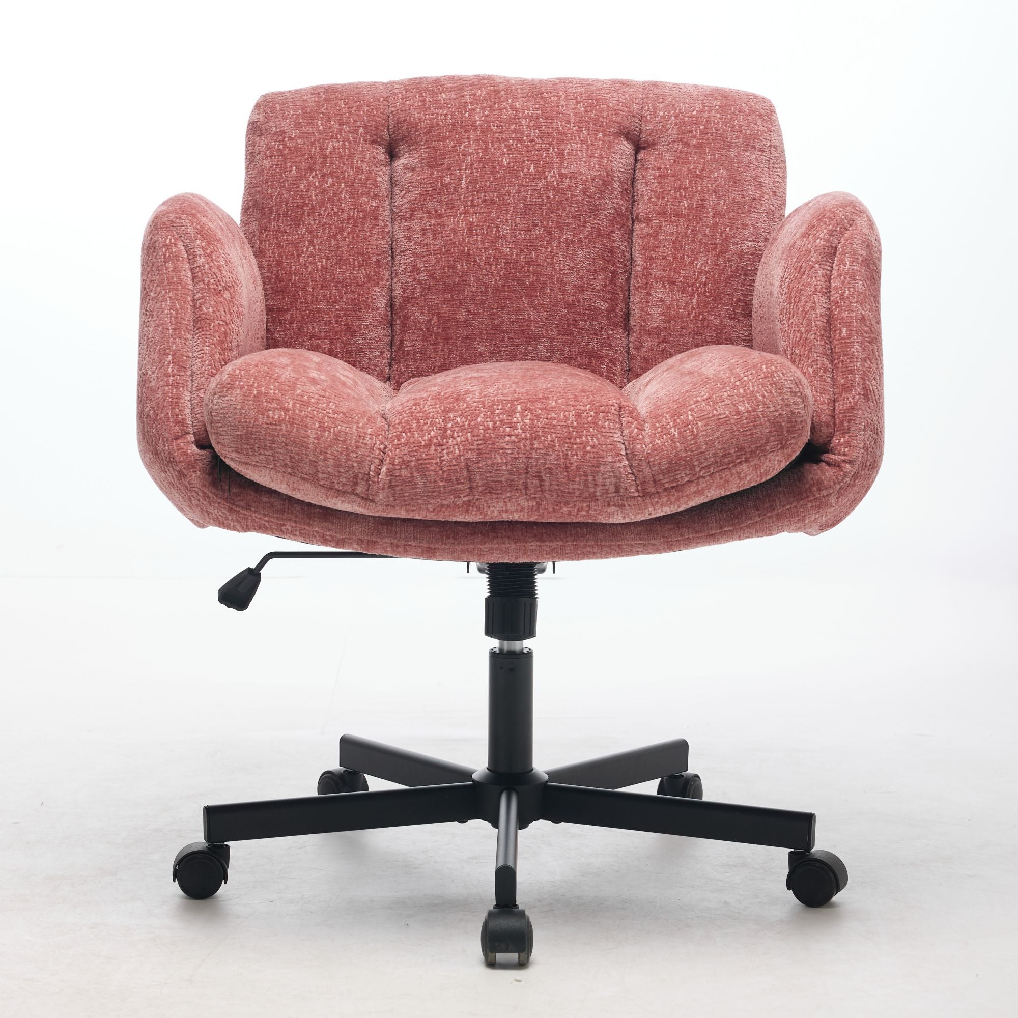 Modern Chenille Swivel Office Chair, Height Adjustable Task Chair with Convertible Multi-Position Armrests, Comfy Double Cush
