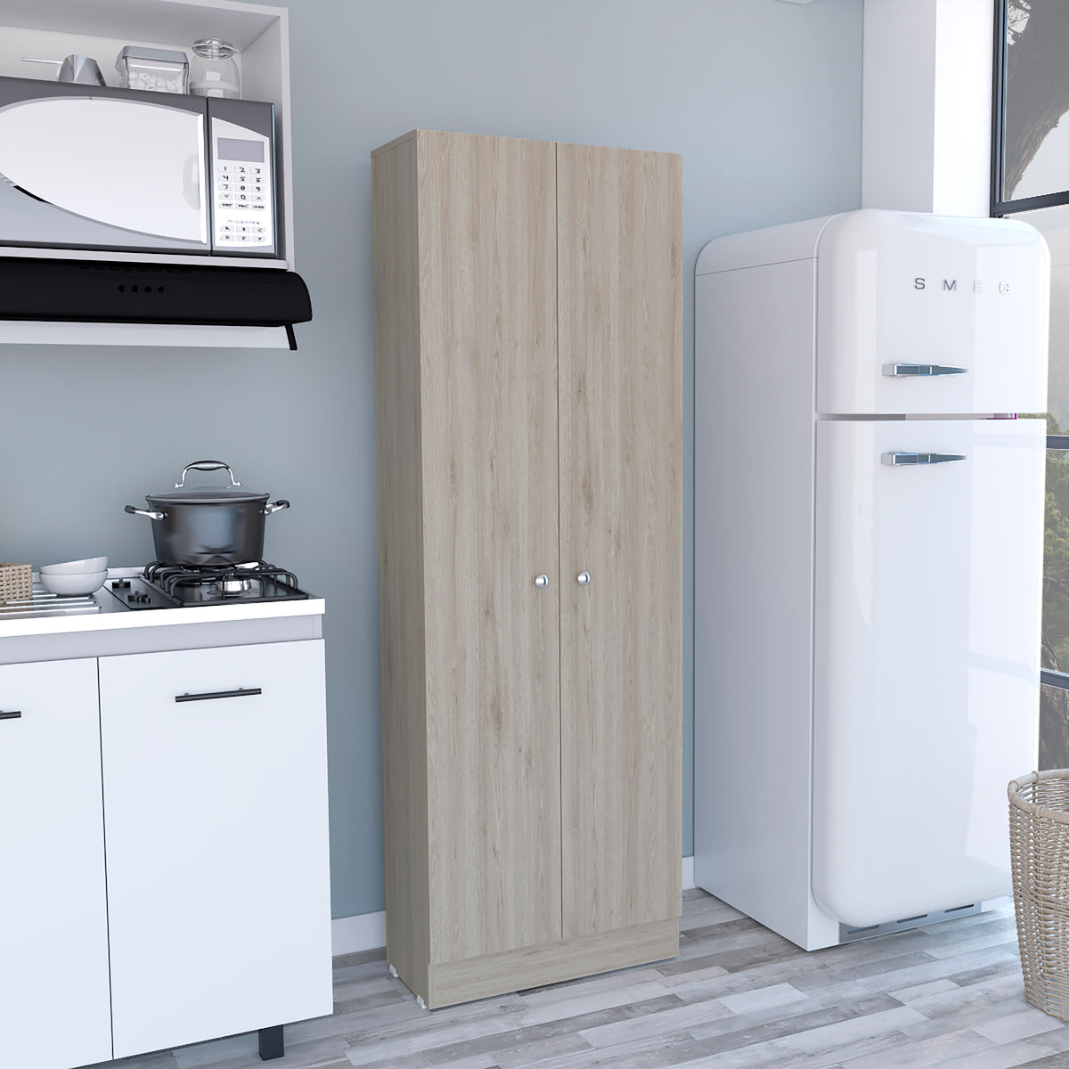Multistorage Pantry Cabinet, Five Shelves, Double Door Cabinet -Light Gray | Premium Home Decor - Grand Goldman