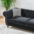 Mid Century Modern Chesterfield Velvet Sofa with Roll Armrest & Nailhead, Black, 67-Inch - Grand Goldman Shop