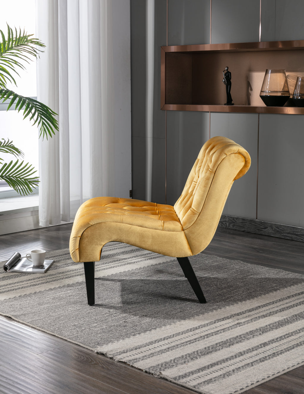 COOLMORE Modern Velvet Armless Accent Living Room Chair / Leisure Chair,Upholstered Fabric Button Comfortable Chair with Wooden Legs for Bedroom, Living Room, Office (Mustard Velvet) - Grand Goldman Shop