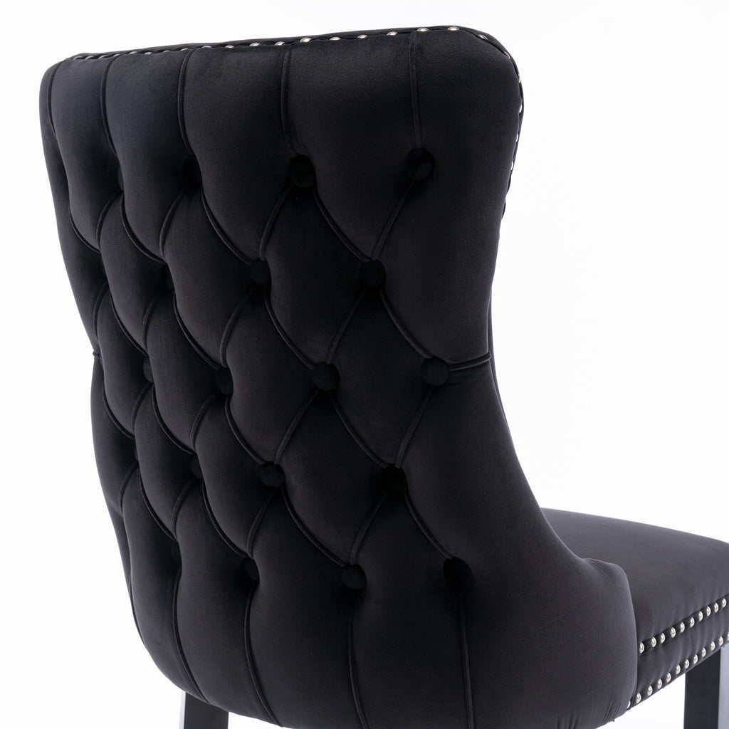 Upholstered Wing-Back Dining Chair with Backstitching Nailhead Trim and Solid Wood Legs,Set of 2, Black,SW8809BK, KD - Grand Goldman Shop