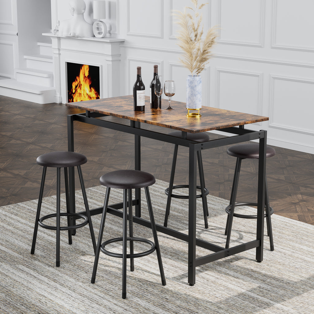 5-Piece Kitchen Counter Height Table Set, Bar Table with 4 Stools - Grand Goldman Shop