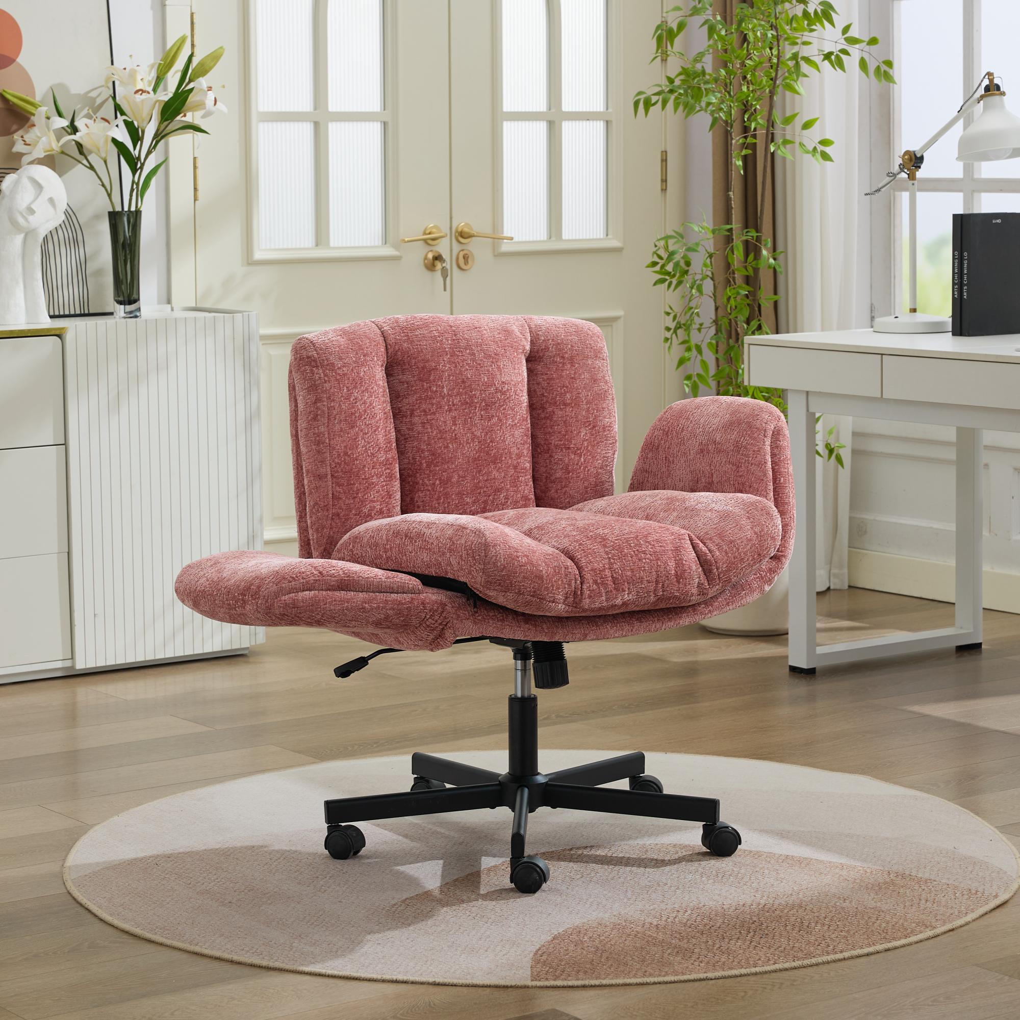 Modern Chenille Swivel Office Chair, Height Adjustable Task Chair with Convertible Multi-Position Armrests, Comfy Double Cush