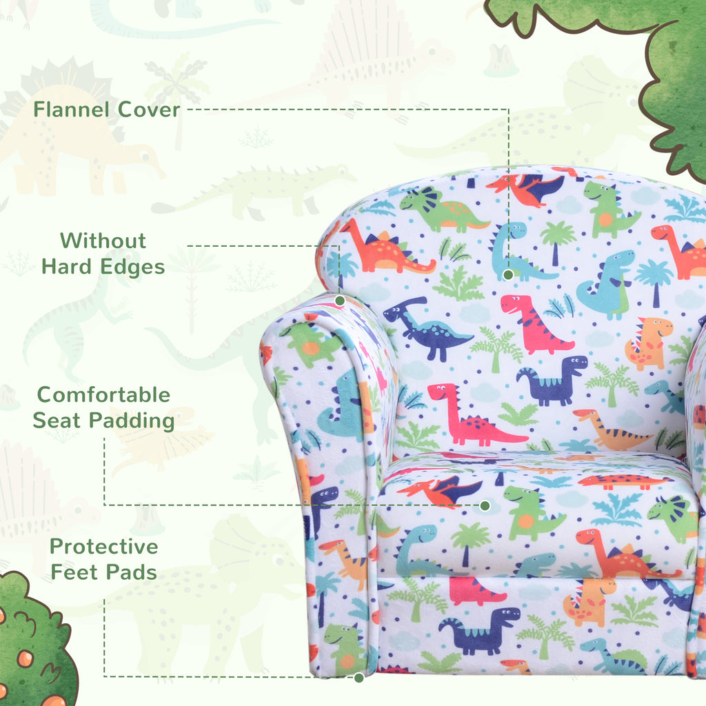 Qaba Kid's Sofa Chair with Dinosaur Design and Thick Padding, Flannel-Covered Toddler Armchair for Bedroom, Playroom - Grand 