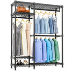 Heavy Duty Freestanding Clothes Rack, with 6 Adjustable Wire Shelves and 3 Garment Rails,Black Metal - Grand Goldman Shop