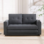 {VIDEO Provided}3-in-1 Upholstered Futon Sofa Convertible Sofa bed,Foldable Tufted Loveseat with Pull Out Sleeper Couch Bed,Folding Mattres Love Seat Daybed W/Side Pockets and Cup Holder, Dark Gray - Grand Goldman Shop