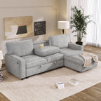 U_STYLE Upholstery Sleeper Sectional Sofa with Storage Space, USB port, 2 cup holders on Back Cushions(same sku; WY000335AAE) - Grand Goldman Shop