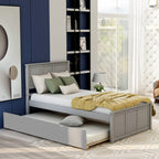 Gray Platform Bed with Twin Trundle and Frame, Solid Wood and MDF Construction, Twin Size - Grand Goldman Shop