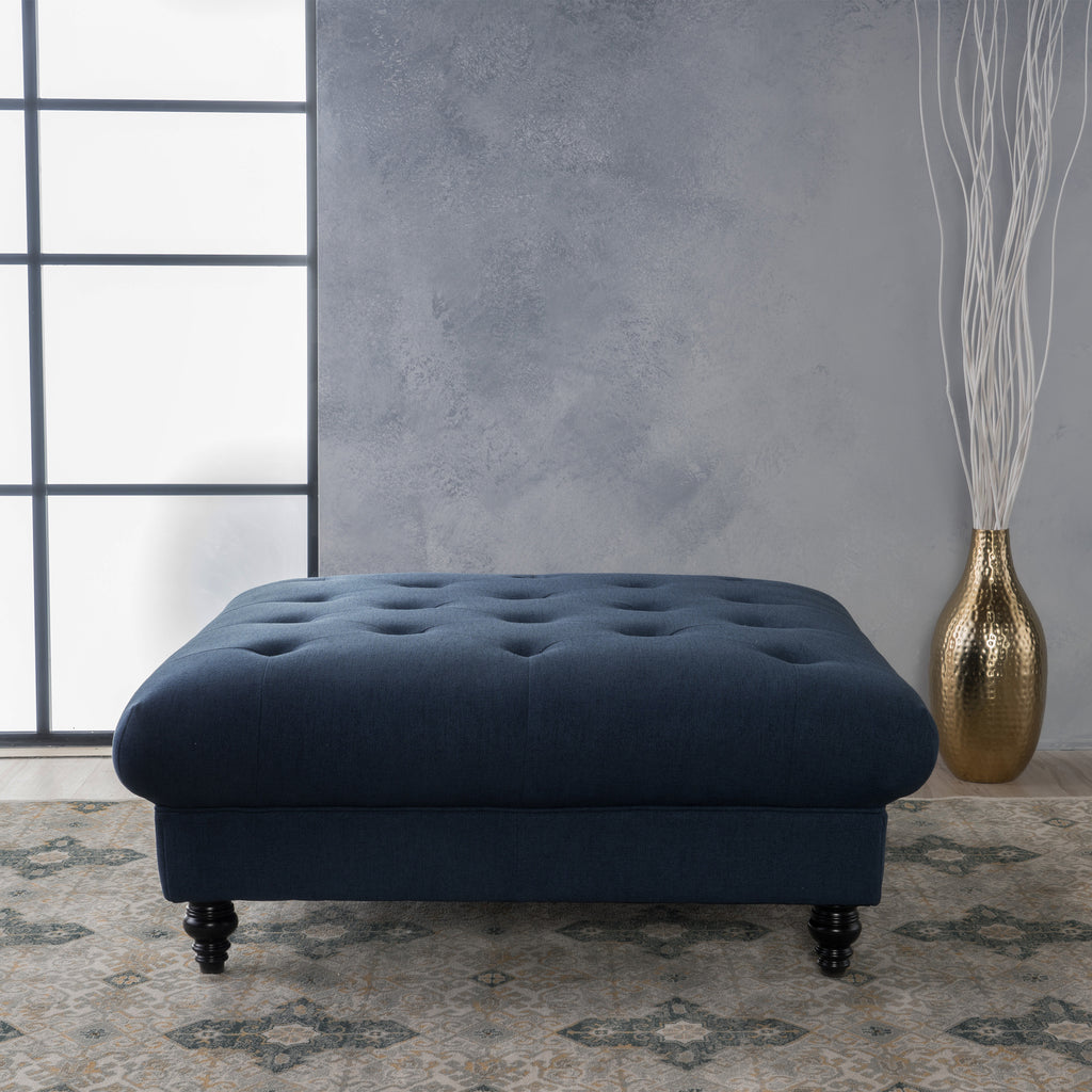 MADRID KD Tufted Ottoman Footrest and Coffee Table Stand-In Navy Blue Polyester 40.5x40.5x16.9 inches - Grand Goldman Shop