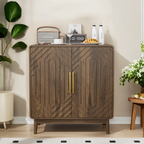 Modern Sideboard Buffet Cabinet with Carved 2 Doors and Adjustable Layer Board for Living Room and Kitchen, Walnut, MDF - Grand Goldman Shop