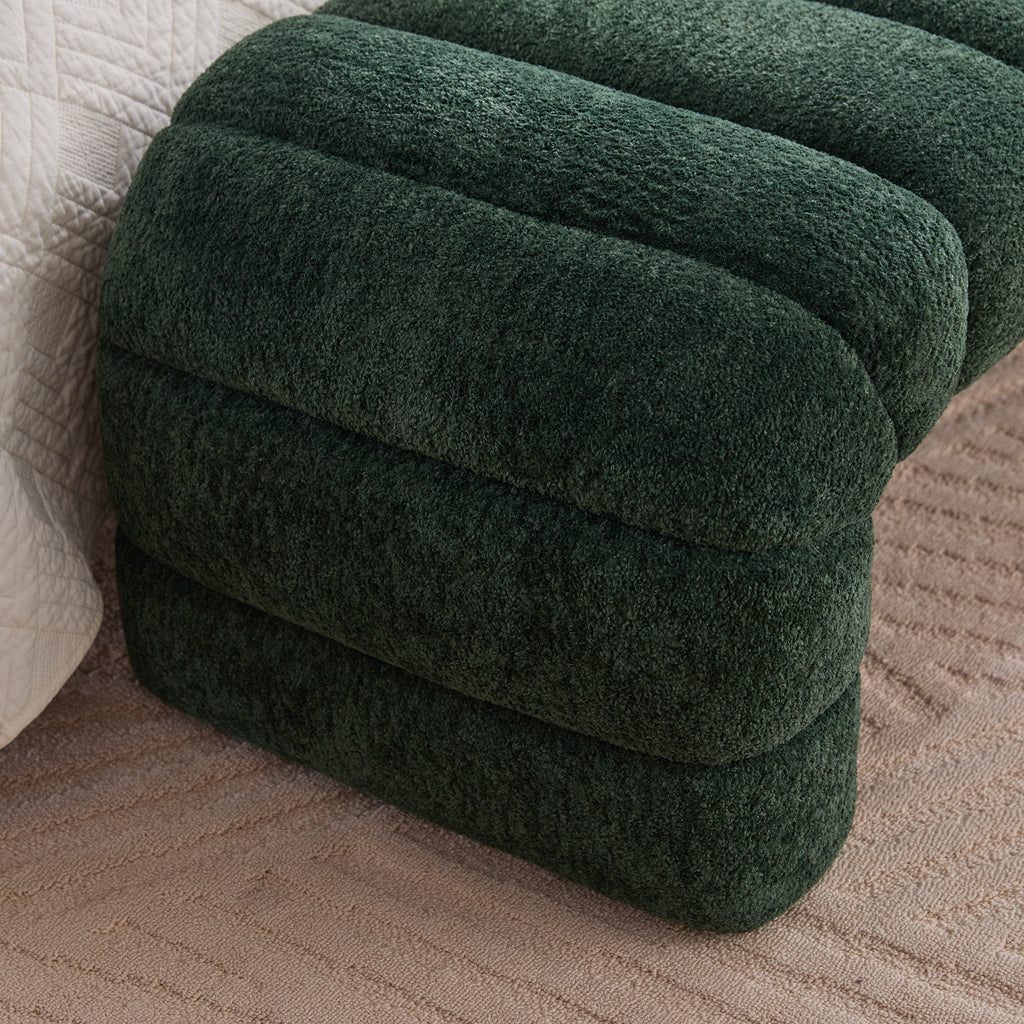 Modern Upholstered Armless Bed Bench with Channel Tufting in Green Chenille, 69.7' Wide - Grand Goldman Shop
