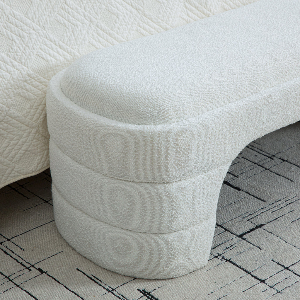 64.96'Wide Modern Upholstered Armless Upholstered Bedroom Benches End of Bed Bench for Entryway, Ottoman Foot Stool for Living Room and Bedroom, Entryway,White Boucle - Grand Goldman Shop