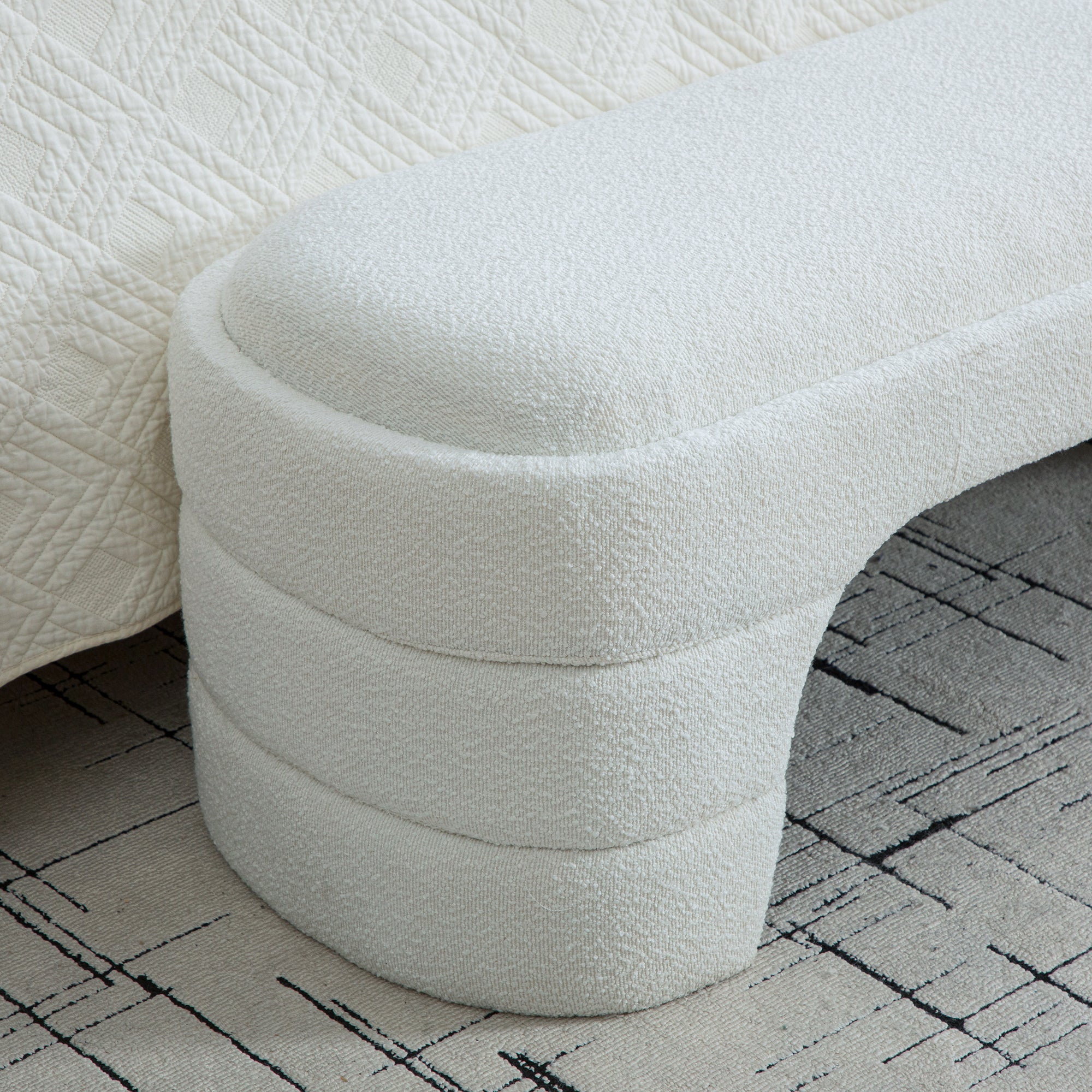 64.96'Wide Modern Upholstered Armless Upholstered Bedroom Benches End of Bed Bench for Entryway, Ottoman Foot Stool for Living Room and Bedroom, Entryway,White Boucle - Grand Goldman Shop