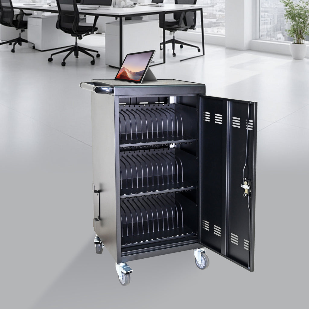 45 Bay Mobile School Charging Cart Station for Chromebook, Tablet and Laptop Computer with Power Strip Included - Black - Sho