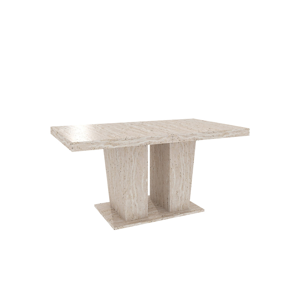 Rectangular extendable dining table, suitable for 6-10 people, with veined travertine pattern, dimensions 160-200 cm, simple and elegant. - Grand Goldman Shop