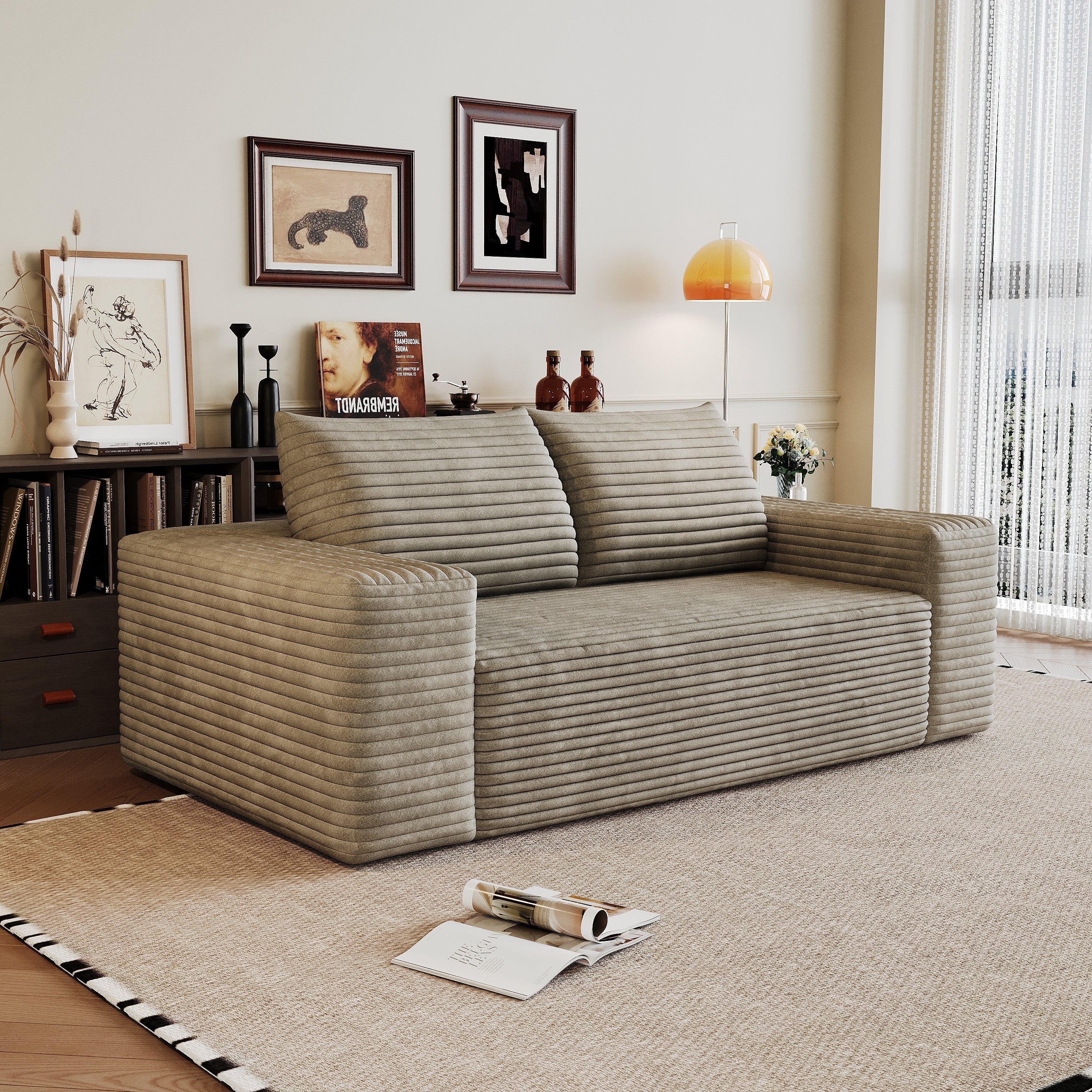 63' 2Setaser Sofa,Corduroy Fabric,Deep Seat Couches,Comfy Loveseat Sofa,No Assembly,1pcs for Living room, Bedroom,Conference room ,Apartment,Camel - Grand Goldman Shop
