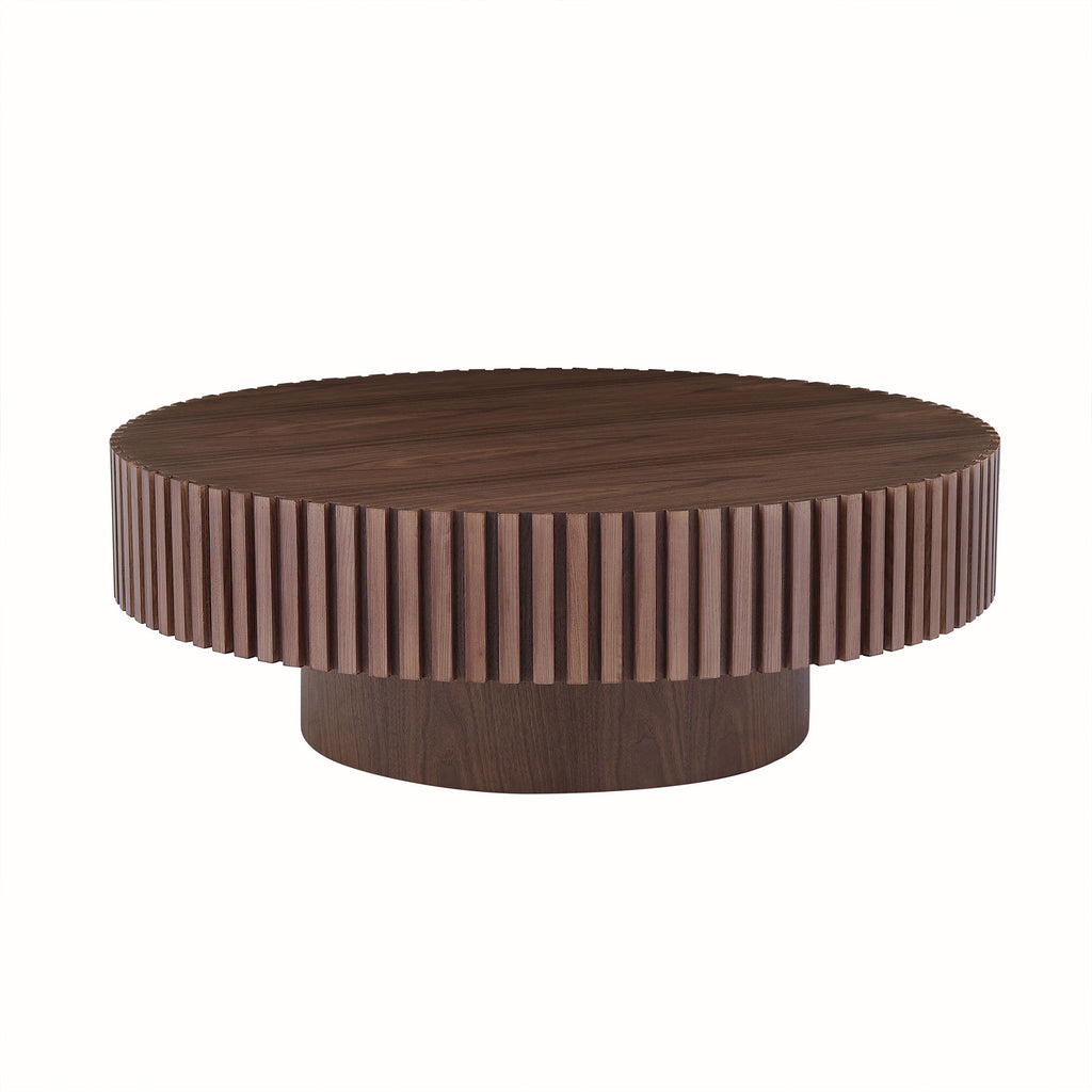 31.49'' Round Coffee Table Small Coffee Table for Apartment, Modern Living Room Coffee Table with Sturdy Pedestal,WALNUT (Same Sku:W876P243947) - Grand Goldman Shop