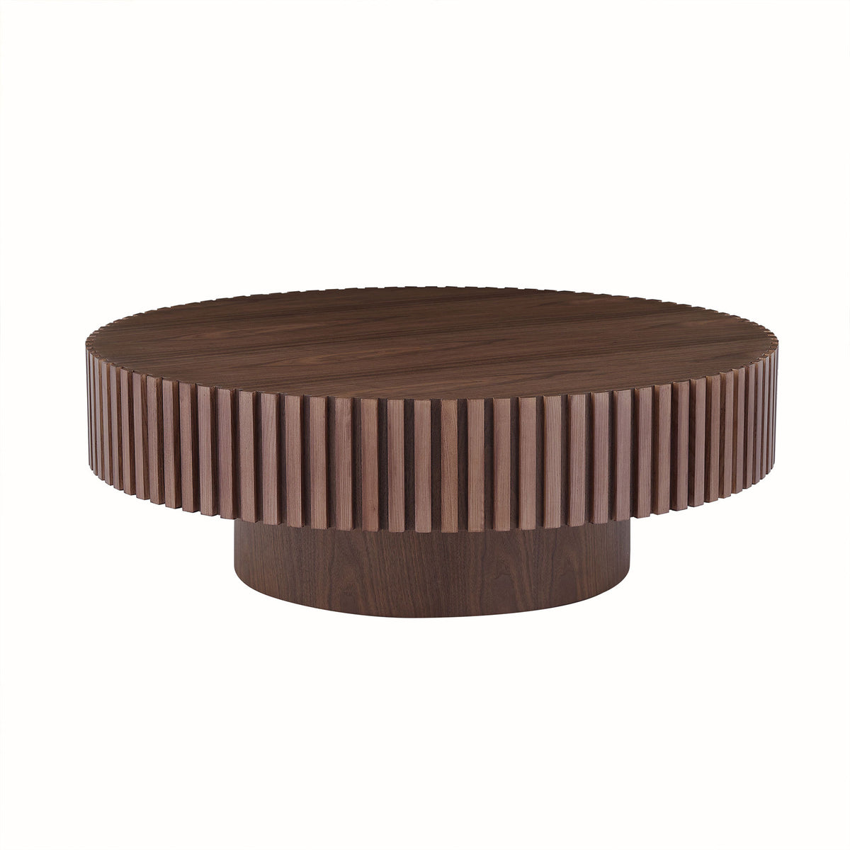 31.49'' Round Coffee Table Small Coffee Table for Apartment, Modern Living Room Coffee Table with Sturdy Pedestal,WALNUT (Same Sku:W876P243947) - Grand Goldman Shop